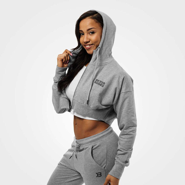 Better Bodies Astoria Cropped Hood - Grey Melange Detail 1